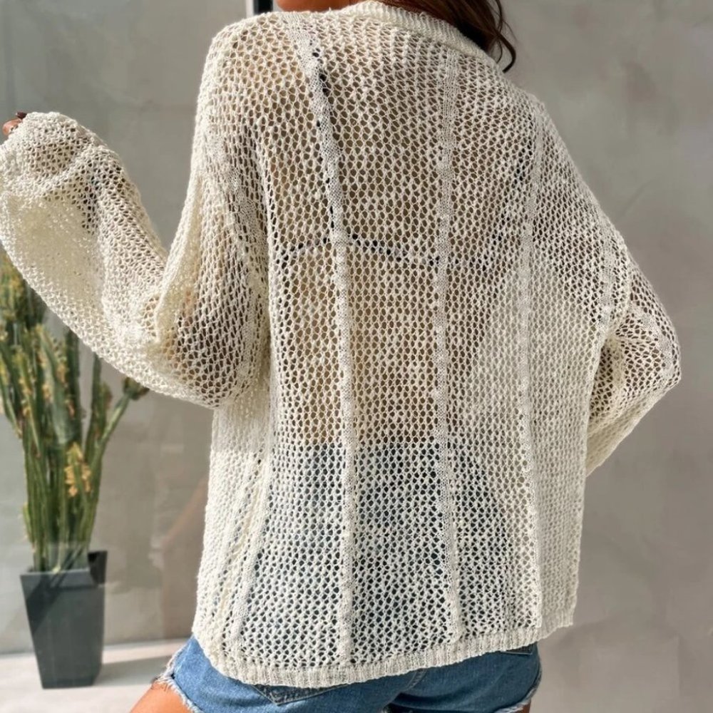 Drop Shoulder Open Front Cardigan beige - Picture 6 of 7